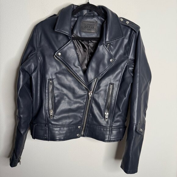 Blank NYC Women's Black Faux Leather Moto Zip Up Jacket - Size M‎ Medium - Picture 1 of 3